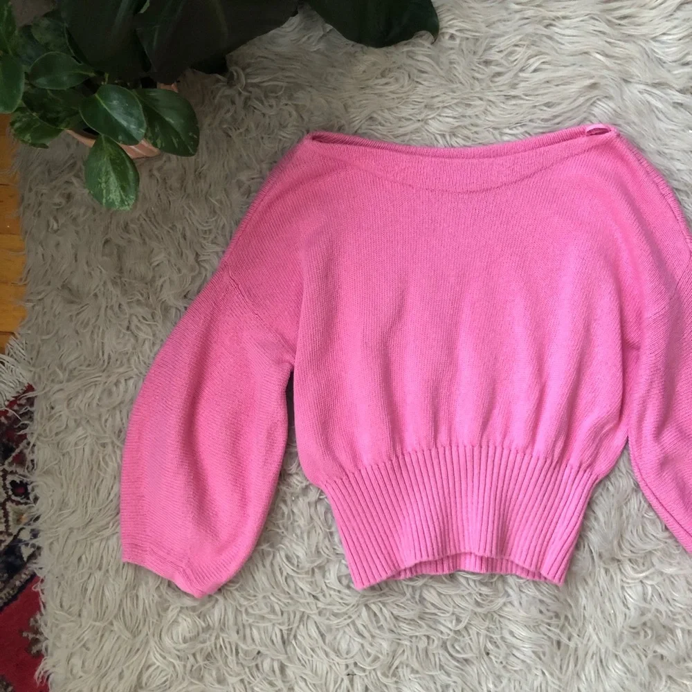 Anthro Knitted & Knotted Pink Balloon Sleeve Knit - Picture 3 of 5
